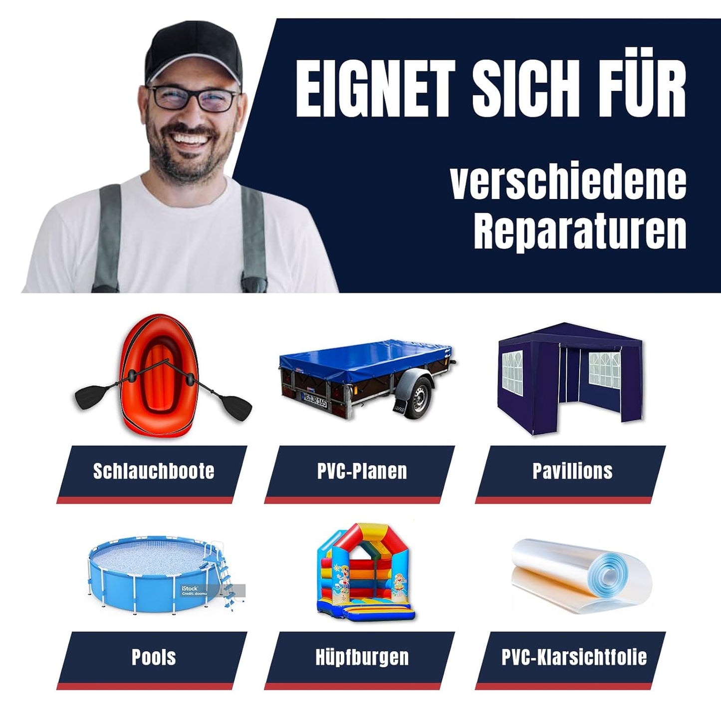 abacontact 70T PVC-Kleber, wasserfester PVC-Kleber, Planenkleber 250 ml, Kleber für Teichfolien, Kleber mit Flicken, PVC-Kleber wetterfest, Kleber für Schlauchboote, LKW-Planen Reparatur, Sabacontact 250 ml, Planenkleber Set, Planen Reparaturkleber.