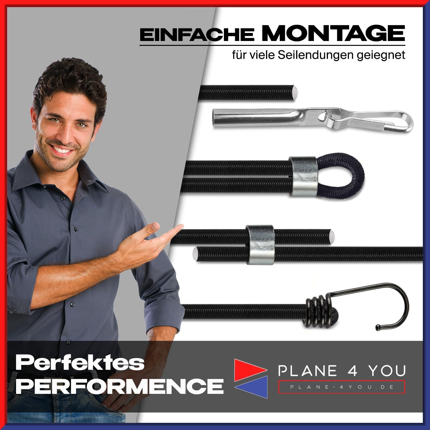 Expander Seil 8mm
Wetterfestes Spanngummi
Reißfestes Gummiseil
Zugfestigkeit 150 kg
Expanderseil Befestigung
Gummiband Anhängerplane
Spannseil Planenspanner
Wetterbeständiges Expander Seil