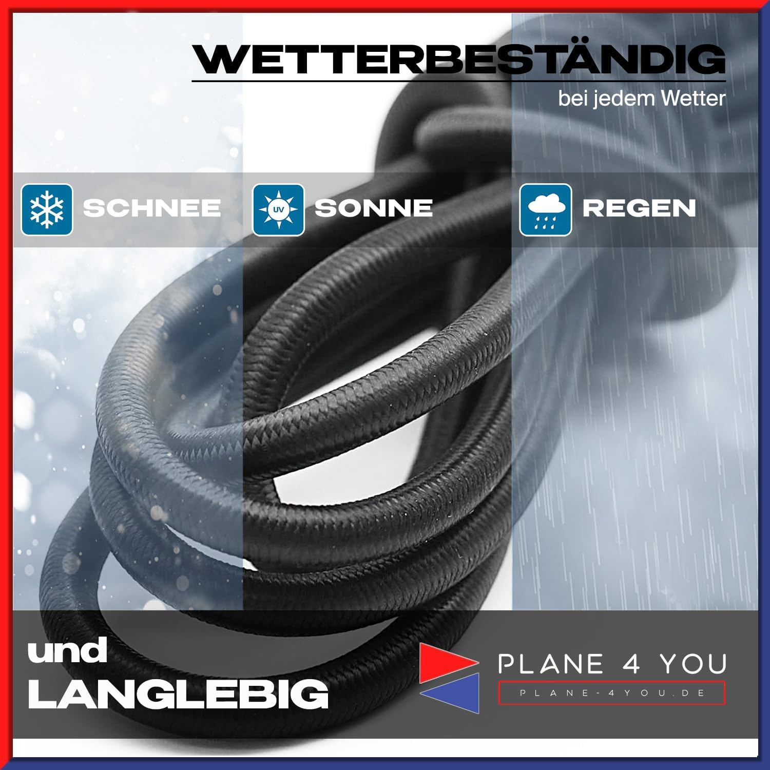 Expander Seil 8mm
Wetterfestes Spanngummi
Reißfestes Gummiseil
Zugfestigkeit 150 kg
Expanderseil Befestigung
Gummiband Anhängerplane
Spannseil Planenspanner
Wetterbeständiges Expander Seil